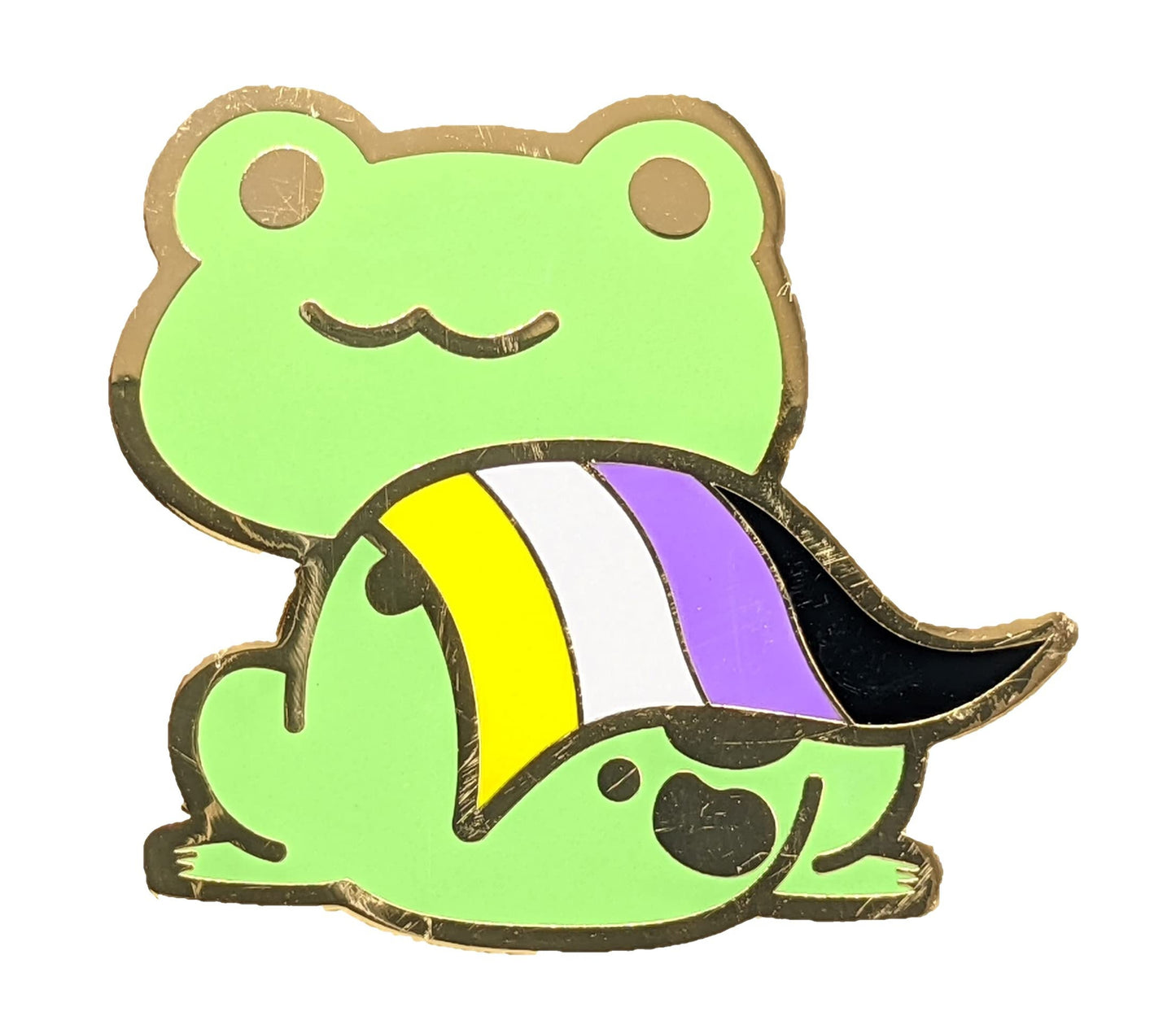 Nonbinary Pride Frog Pin | Chibi Queer Frog Enamel Pin in Non Binary Pride Flag Cape | Pride Jewelry Accessories | LGBTQ Frog Pins