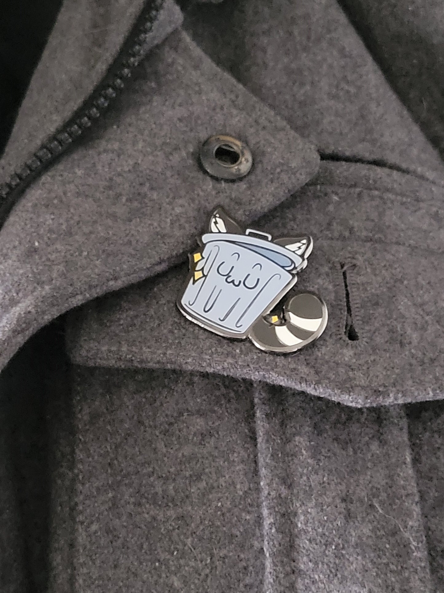 Chibi Raccoon Trash Panda Enamel Lapel Pin | Furry Trash Pin Anthro Trash Can with Ears and Tail