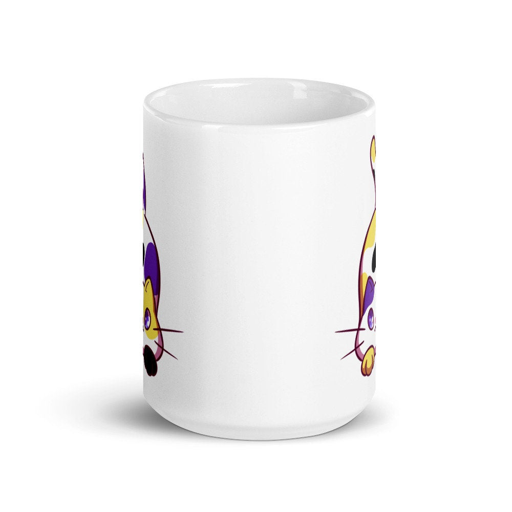 Nonbinary Gender Nonconforming Chibi Kitty in Enby Pride Flag Colors White Ceramic Mug - 11 oz or 15 oz - LGBT Pride Gifts & Accessories