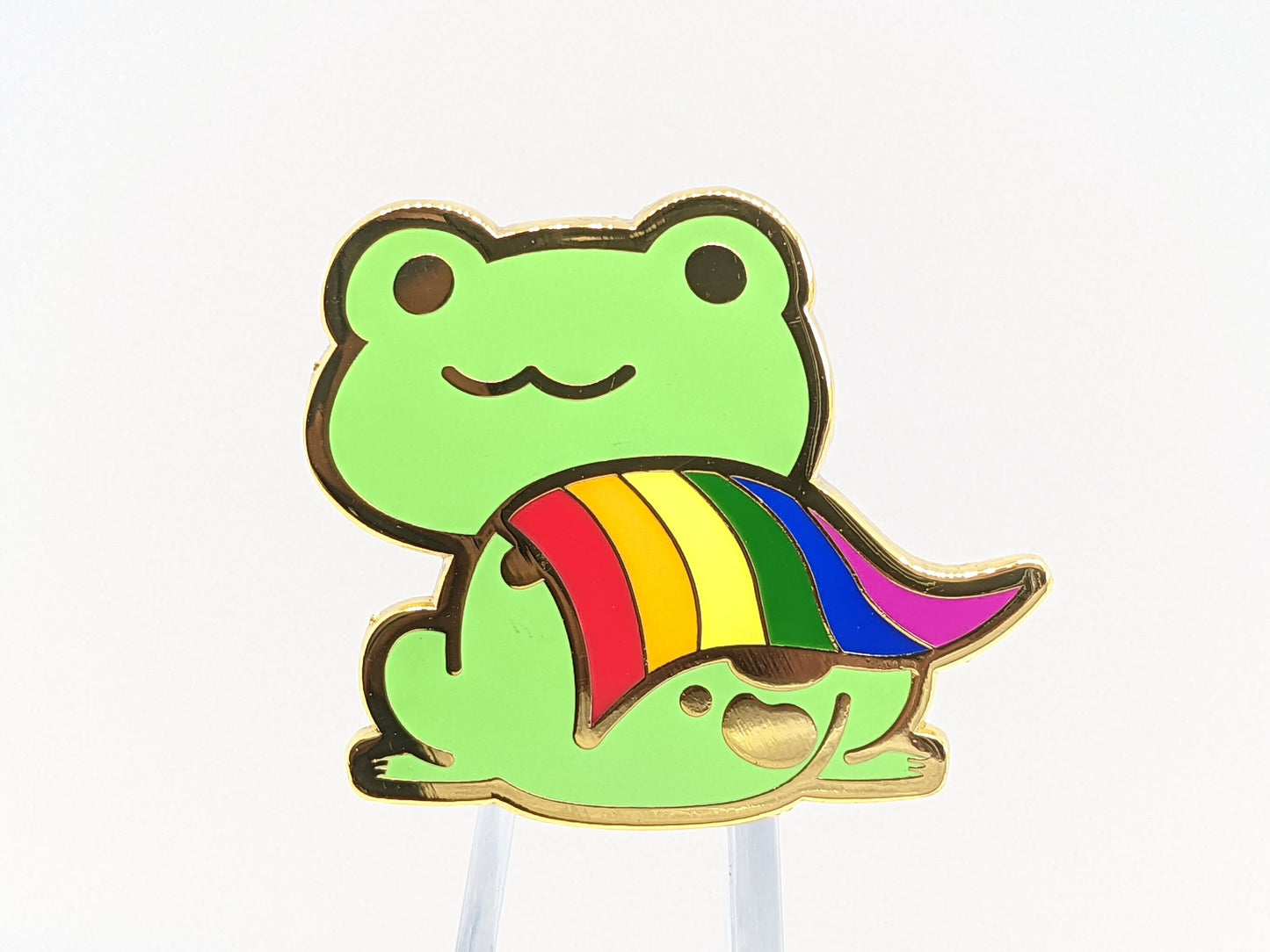 Pride Frog Chibi Hard Enamel Pin | Choose Gay Rainbow Pride Flag or Progress Pride Flag for Trans BIPOC Solidarity