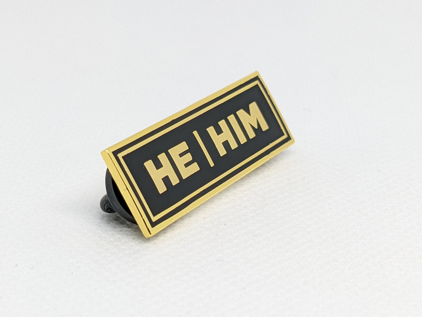 He/Him Rectangle Pronoun Pin or Magnet Back Silver or Gold Hard Enamel 1.5 by .5 in | He Him Pin | Men's Pronoun Badge