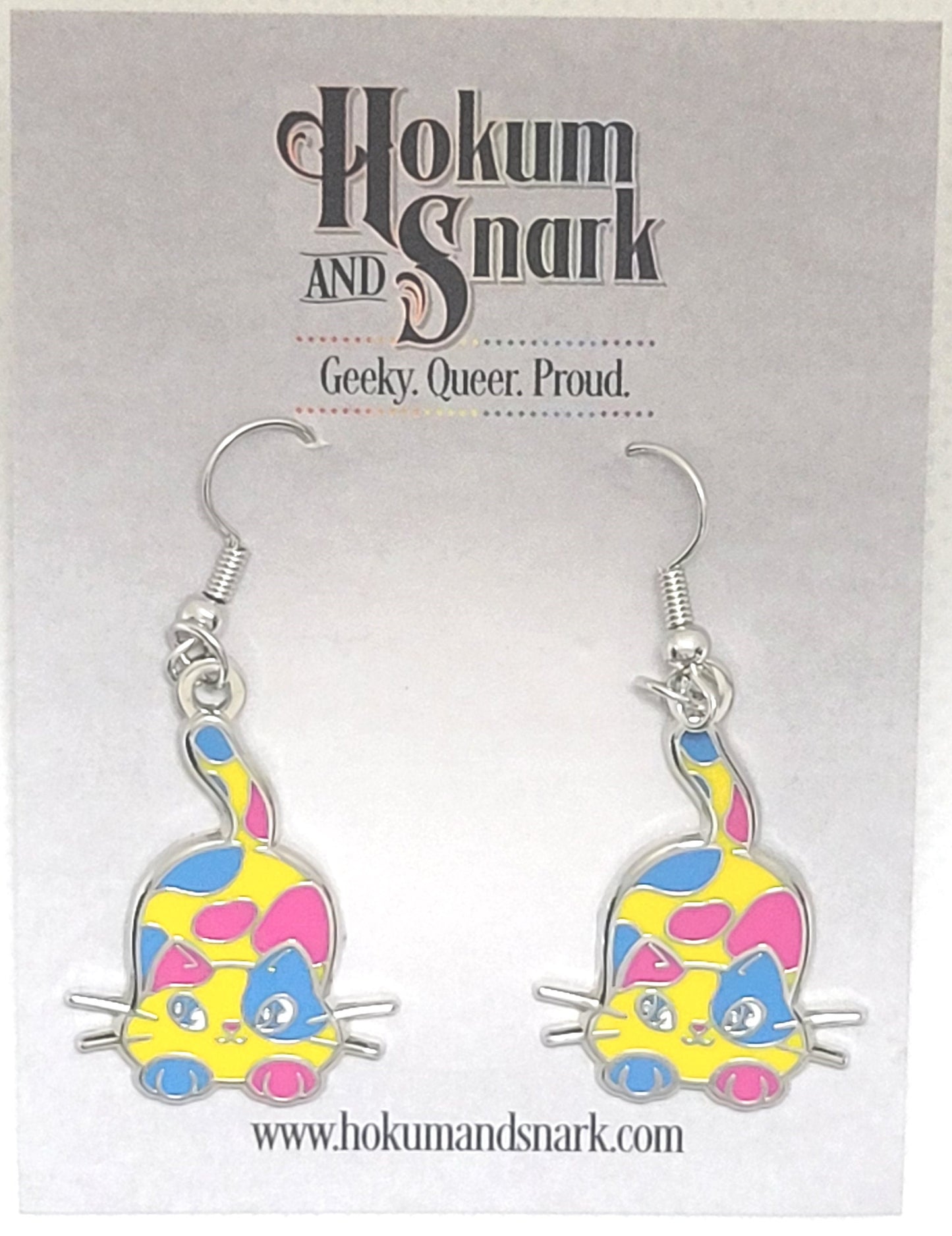 Pansexual Purride Calico Cat Earrings in Pan Pride Flag Colors | Chibi Neko LGBTQ+ Subtle Pride Jewelry