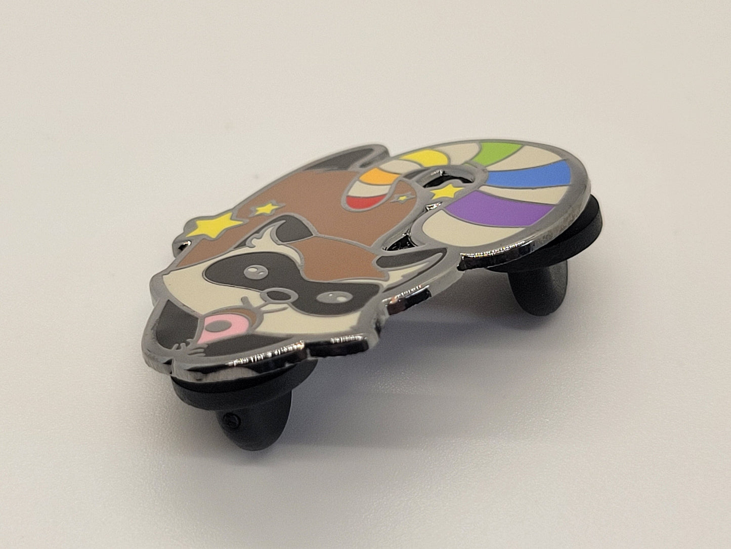Rainbow Pride Raccoon Enamel Lapel Pin | LGBTQ Gay Pride Flag Chibi Trash Panda Hard Enamel Pin
