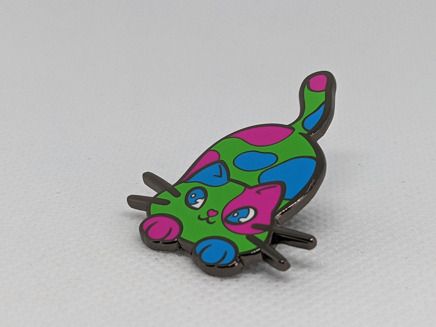 Polysexual Pin Purride Chibi Calico Cat Enamel Pin in Polysexual Pride Flag Colors | LGBTQ+ Subtle Pride Jewelry
