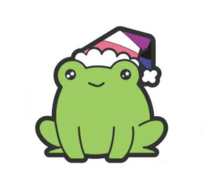 Genderfluid Pride Frog Pin Cute Gay Frog Enamel Pin in Beanie or Santa Hat with Gender Fluid LGBT+ Flag for Gay Christmas