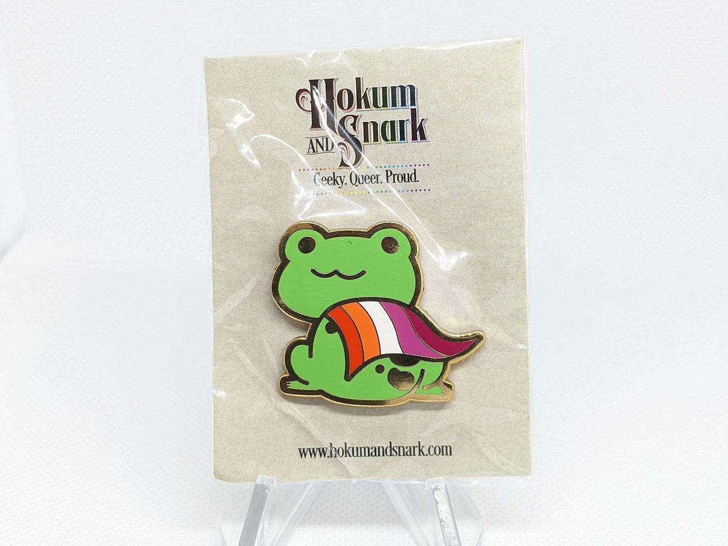 Lesbian Pride Frog Pin | Chibi Queer Lesbian Frog Enamel Pin with WLW Sunset Lesbian Flag Cape | Pride Jewelry Pride Accessories LGBT Pins