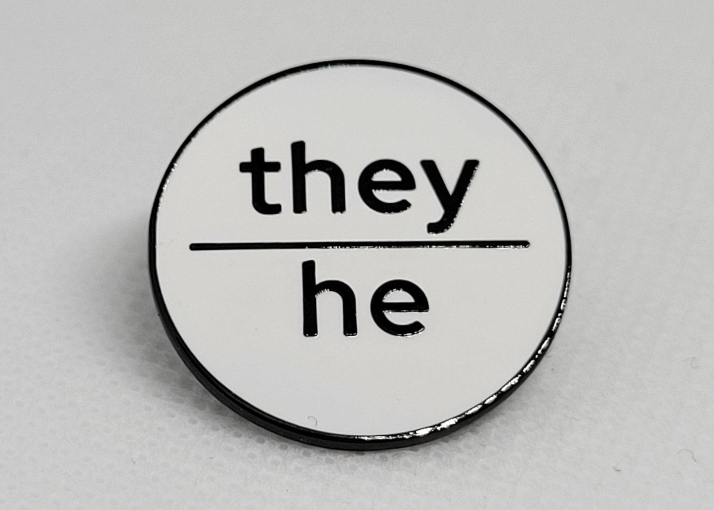 Modern Minimalist Pronoun Pin | They He Pin | Choose White & Gold or White/Black | They/He Pronoun Button | Nonbinary Pronoun Pin