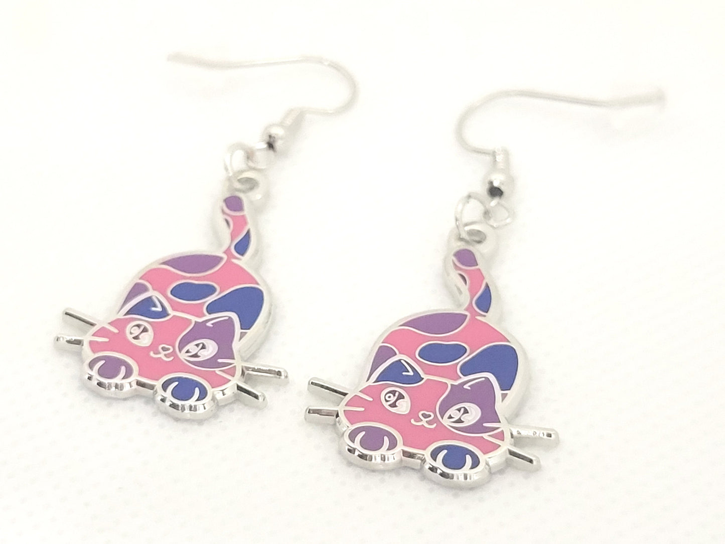 Bisexual Purride Calico Cat Earrings in Bi Pride Flag Colors | Chibi Neko LGBTQ+ Subtle Pride Jewelry