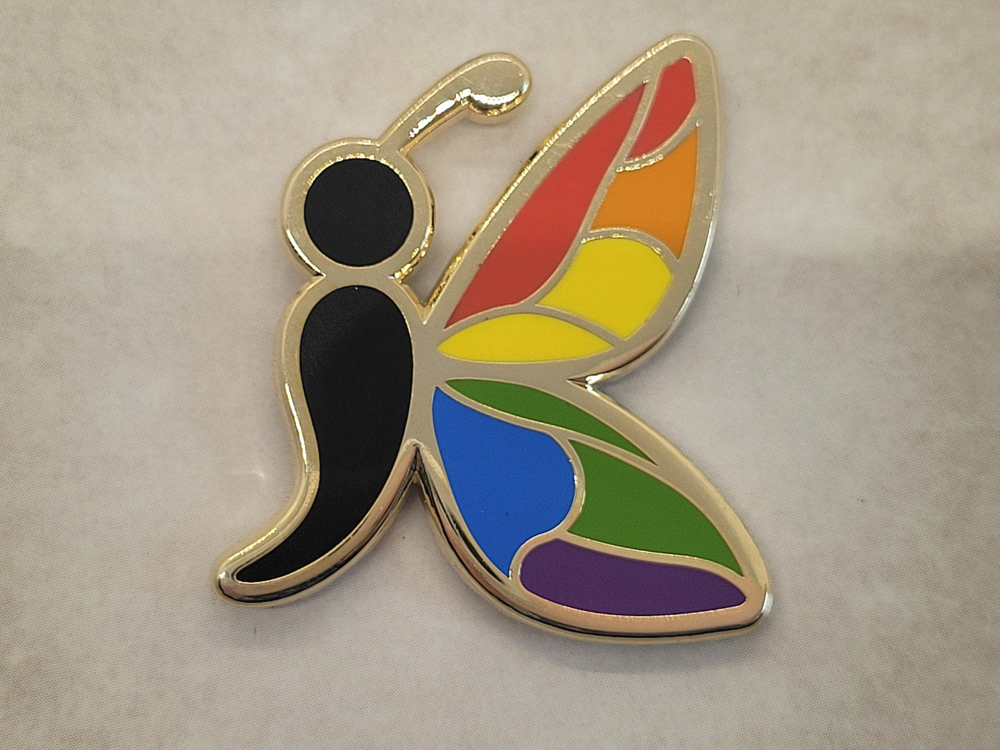 Semicolon Butterfly Pin with Rainbow Pride Colors | Suicide Prevention Mental Health Awareness Enamel Lapel Pin