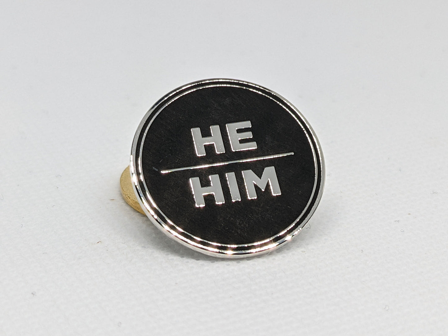 He Him Pronoun Pin Silver or Gold 1-inch Round Hard Enamel | Masc Male Pronoun Badge | Classic Easy-to-Read