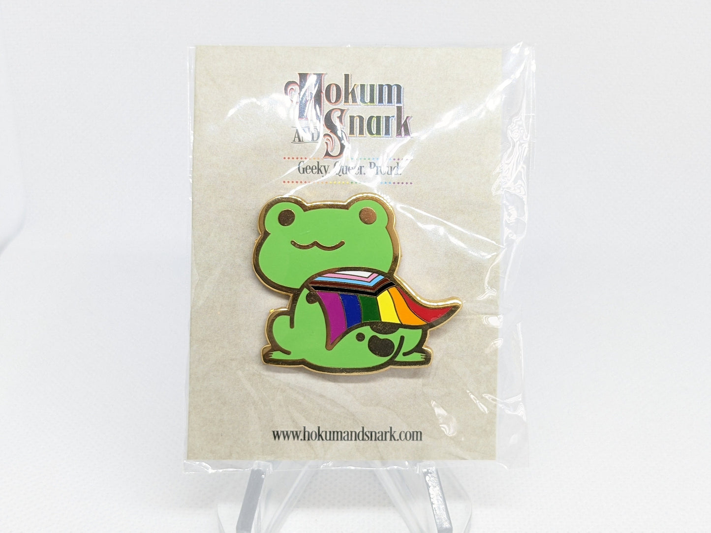 Pride Frog Chibi Hard Enamel Pin | Choose Gay Rainbow Pride Flag or Progress Pride Flag for Trans BIPOC Solidarity