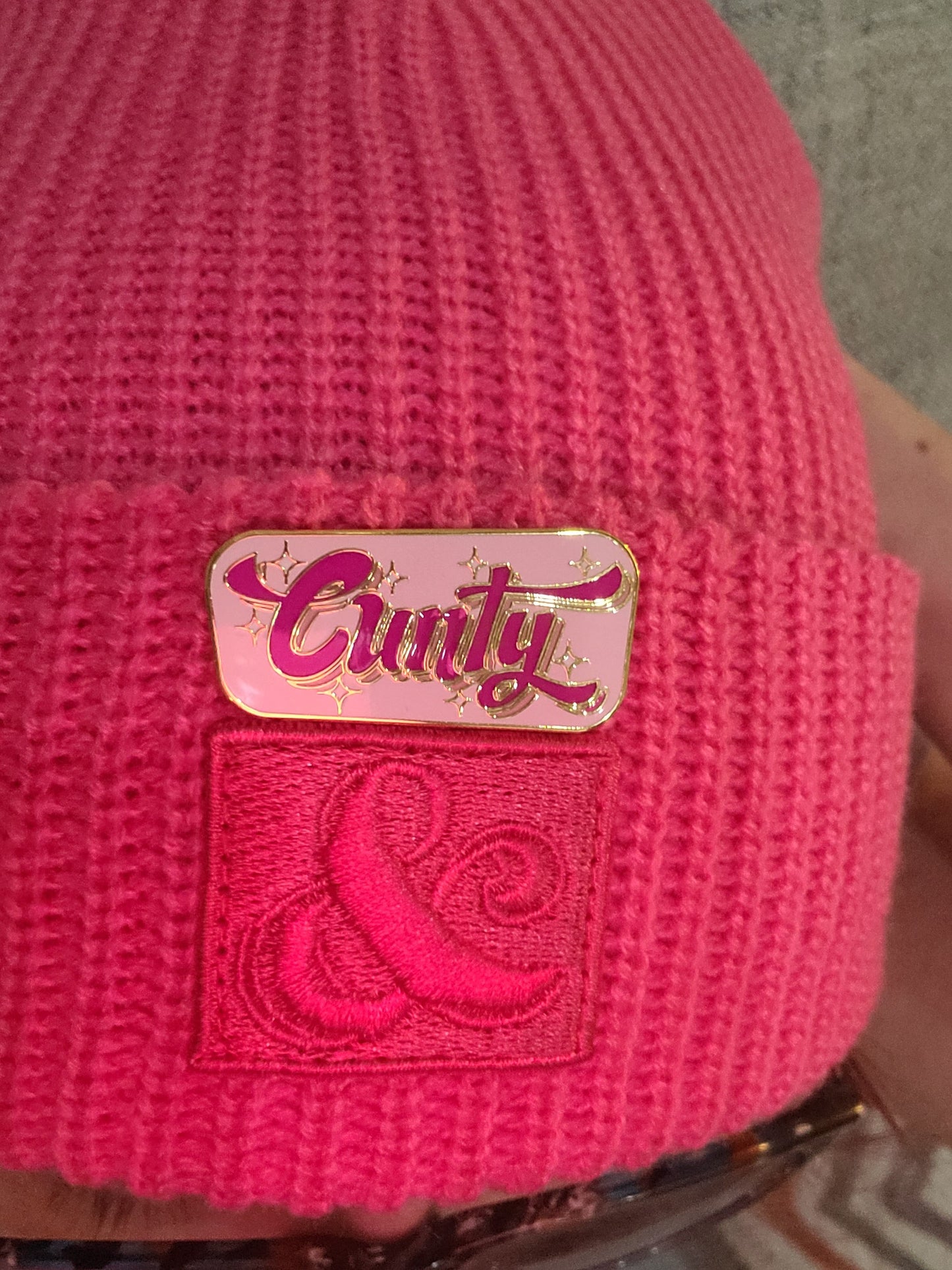 Cunty Enamel Pin | Curvy Bold Hot Pink & Sparkly Design for Those Serving It | Free Shipping