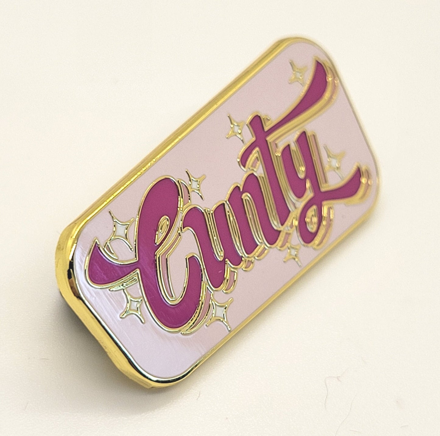 Cunty Enamel Pin | Curvy Bold Hot Pink & Sparkly Design for Those Serving It | Free Shipping