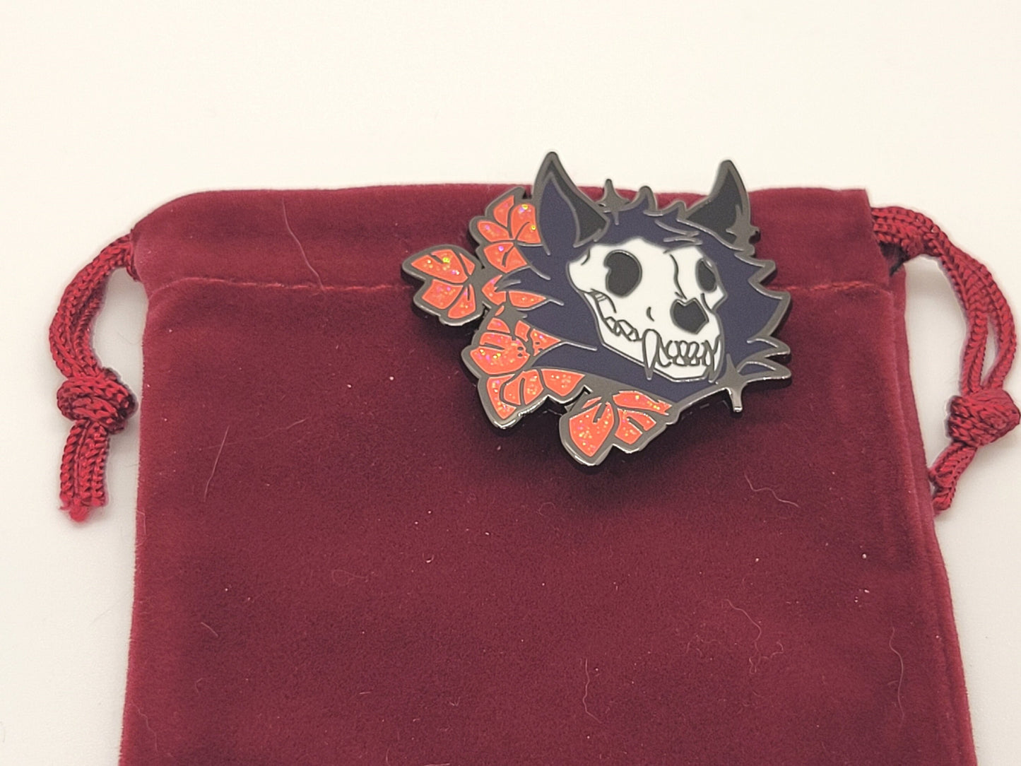 Skulldog Skullsona Enamel Pin | Pretty Pink or Goth Red and Black Furry Fursona Enamel Pin