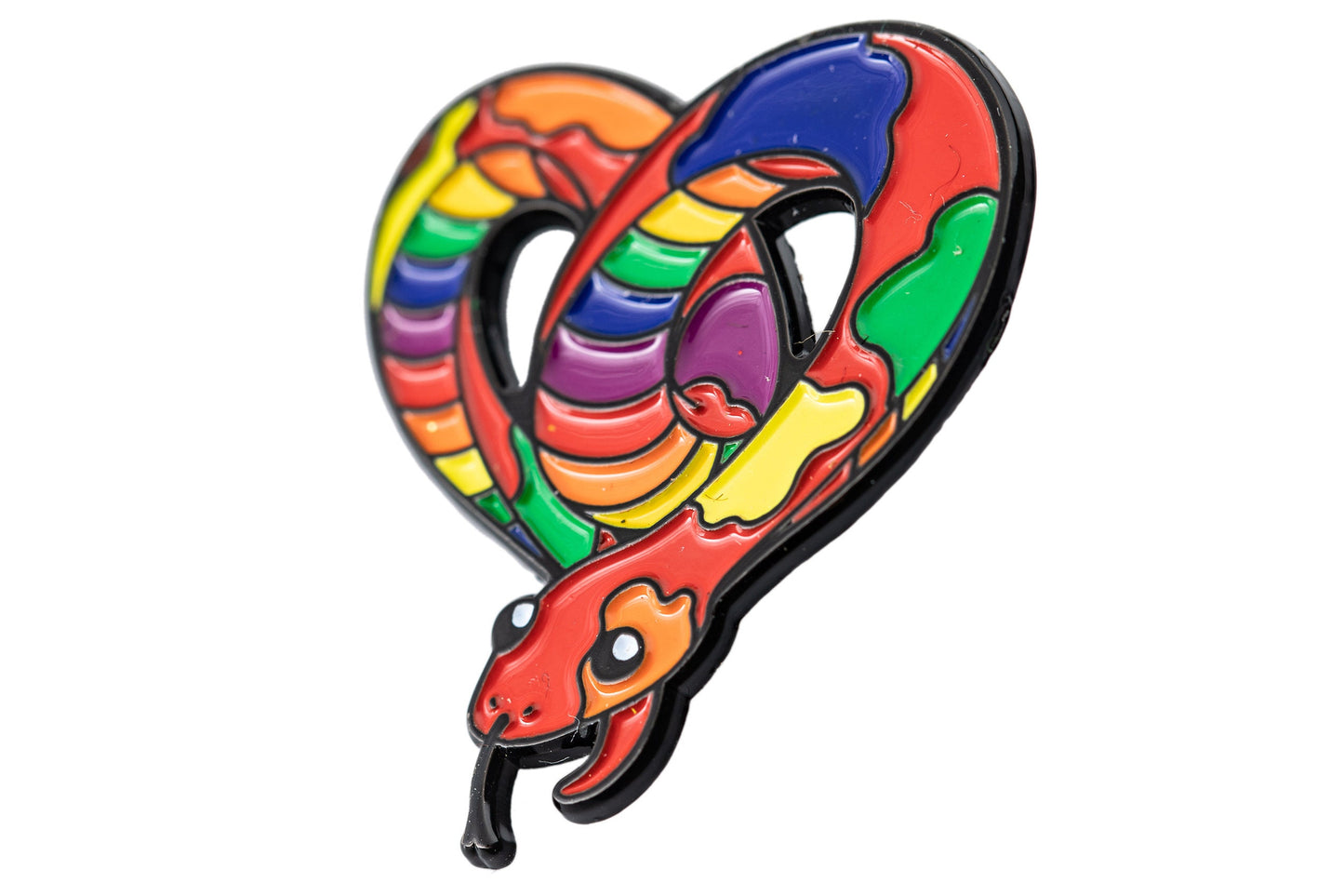 Subtle Gay Pride Pin | Rainbow Flag Heart-Shaped Snake Enamel Pin | LGBTQ+ Pride Accessory Gift | Cute Danger Noodle