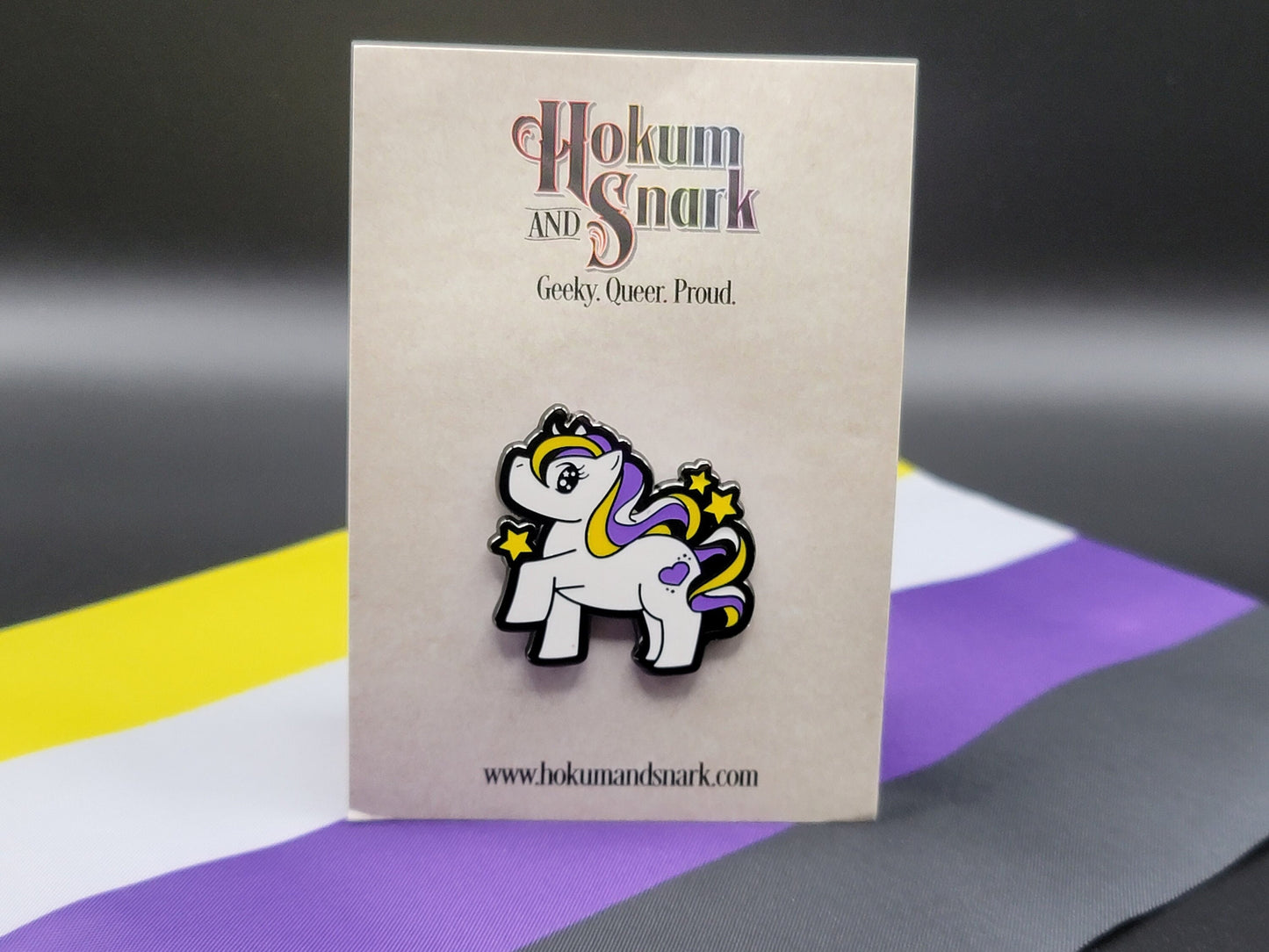 Chibi Unicorn Nonbinary Enamel Pin | Gay My Little Pony Pin with Subtle Nonbinary Pride Flag Colors | LGBTQ+ Pins | Lowkey Pride Jewelry