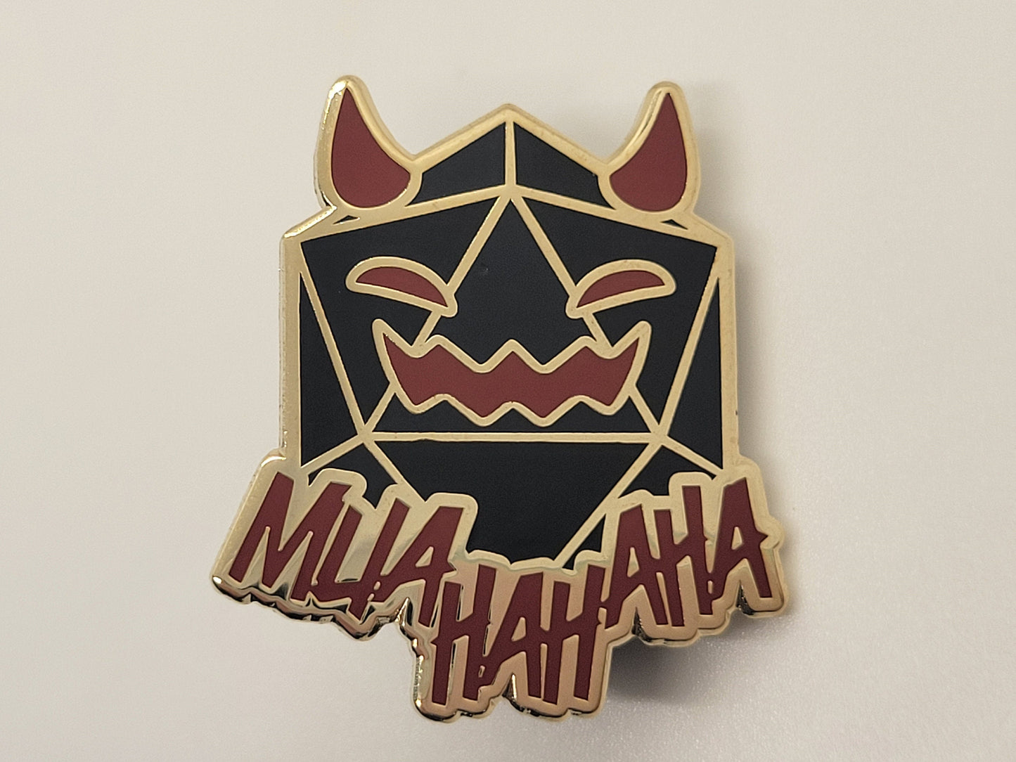 Evil DnD Game Master Enamel Lapel Pin | D20 Dice with Devil Horns Muahahaha Dragon Dungeon Master