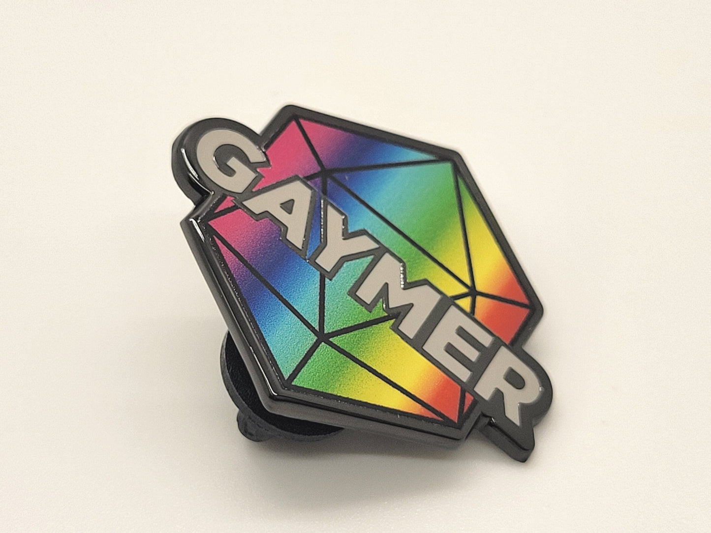 Gaymer Pride D20 Pin in Rainbow LGBT+ Flag Colors | Queer Gamer Hard Enamel Pin