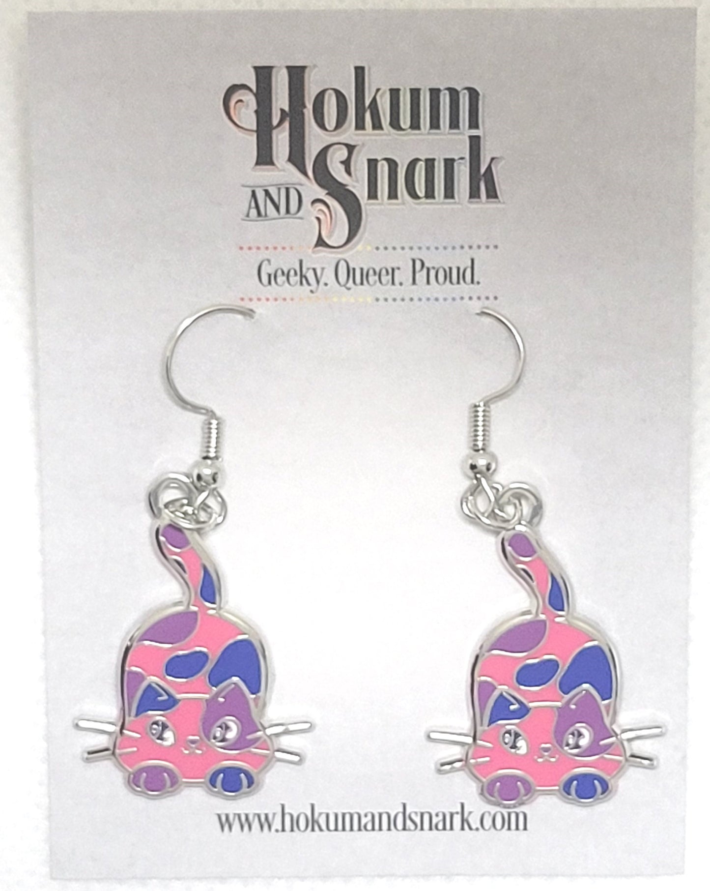Bisexual Purride Calico Cat Earrings in Bi Pride Flag Colors | Chibi Neko LGBTQ+ Subtle Pride Jewelry