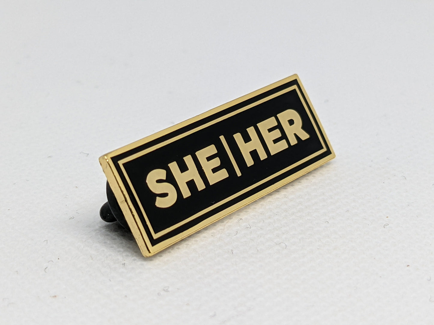 She/Her Rectangle Pronoun Pin or Magnet Back Silver or Gold Hard Enamel 1.5 by .5 in | Women's Pronoun Badge
