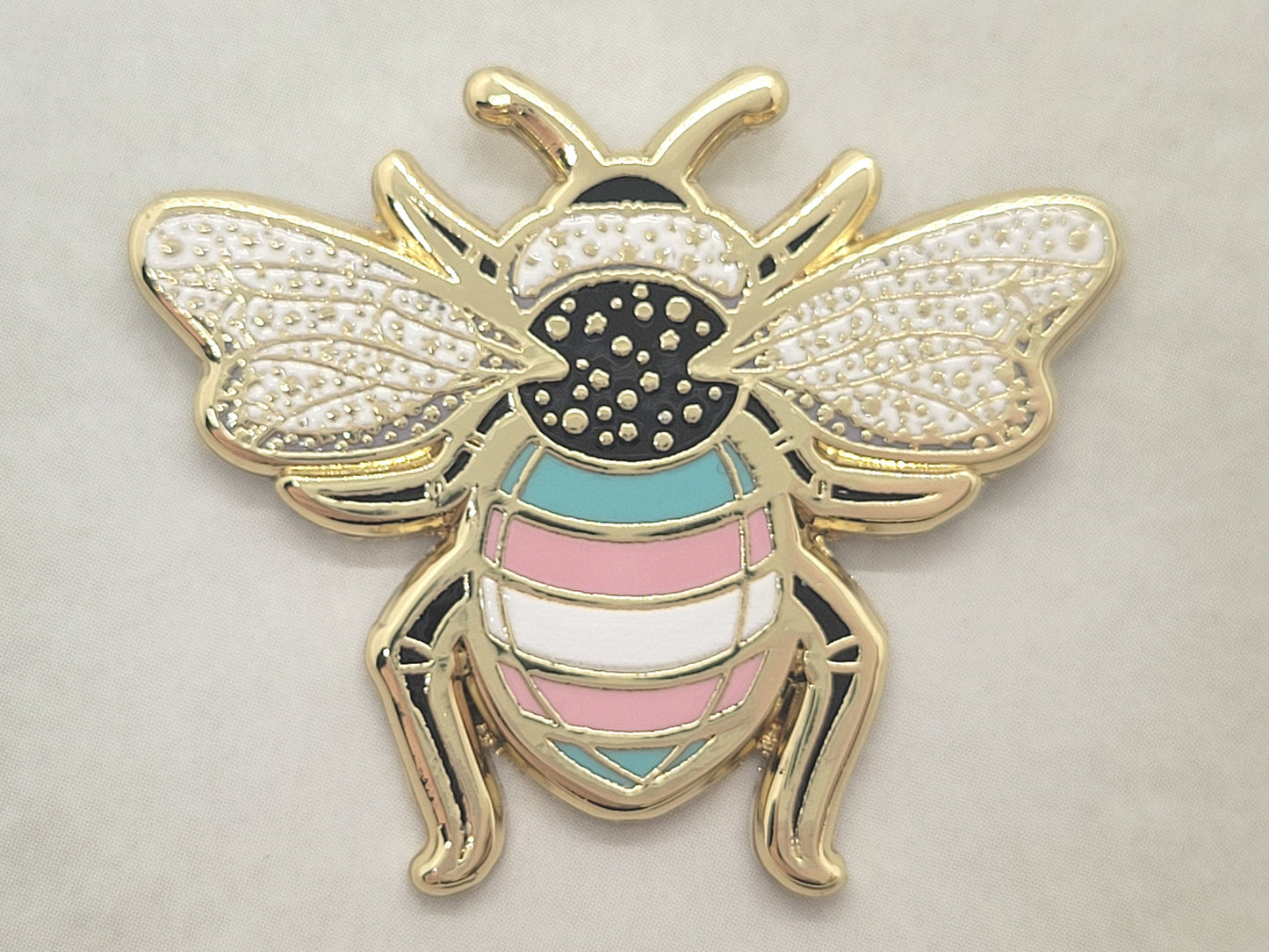 Subtle Queer Pin | Trans Pride Bee Enamel Pin in Transgender LGBT+ Flag Colors | Pride Jewelry