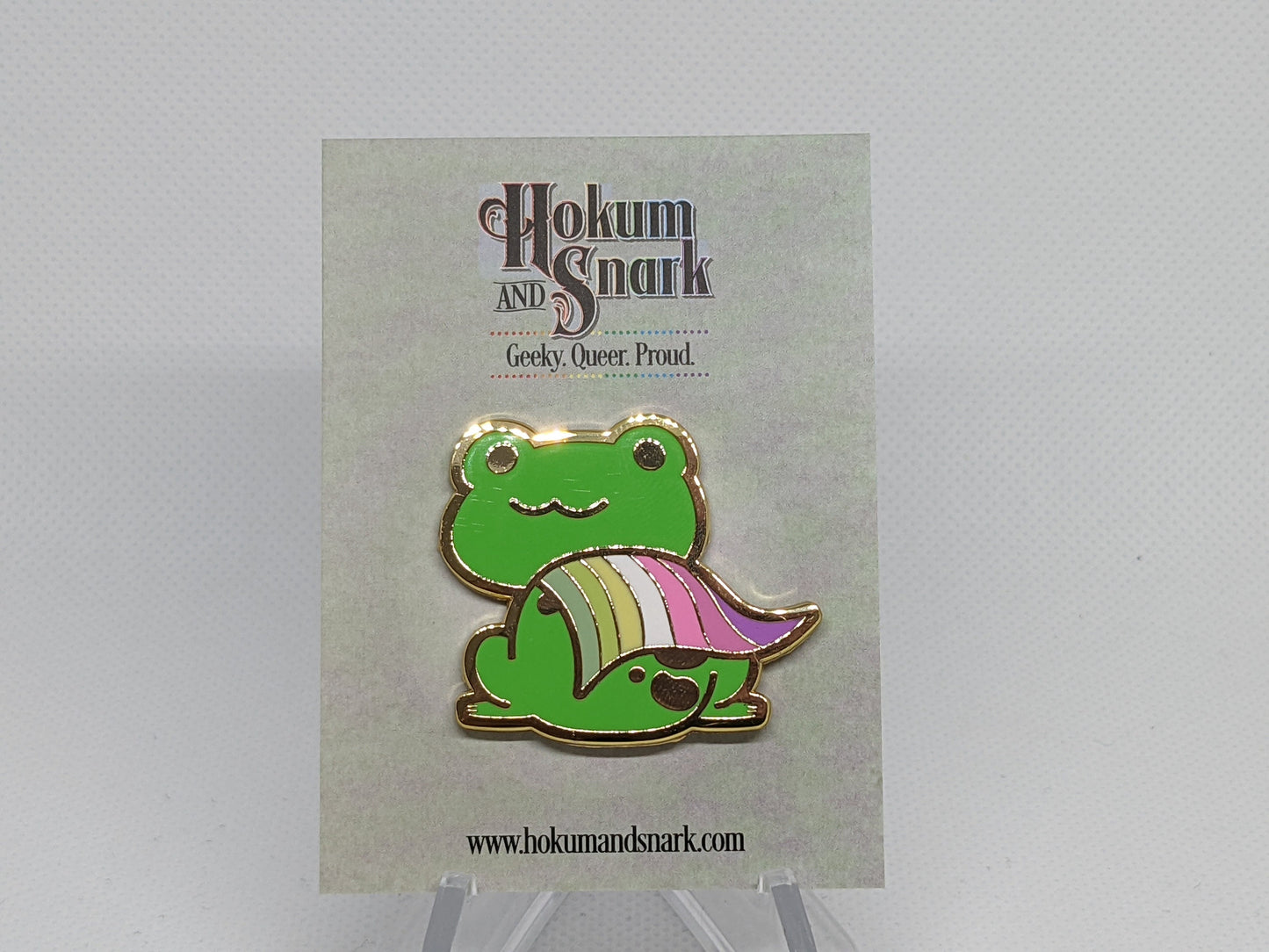Genderfae Pride Frog Chibi Hard Enamel Pin | Gay Frog Pin in LGBTQ Pride Flags