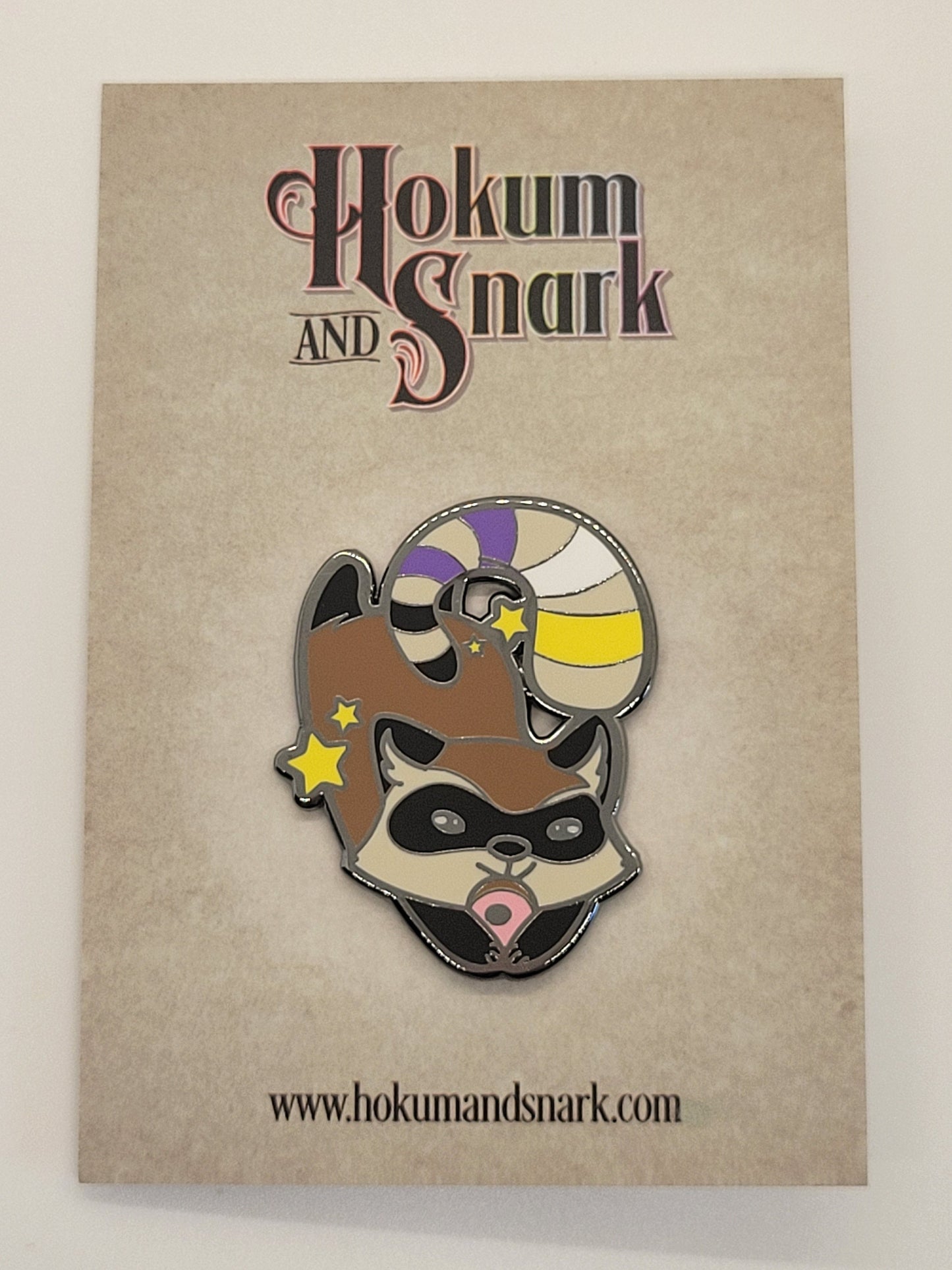 Nonbinary Pride Raccoon Enamel Lapel Pin | Chibi Gay Trash Panda Hard Enamel Pin Enby Pride Flag Stripes on Tail