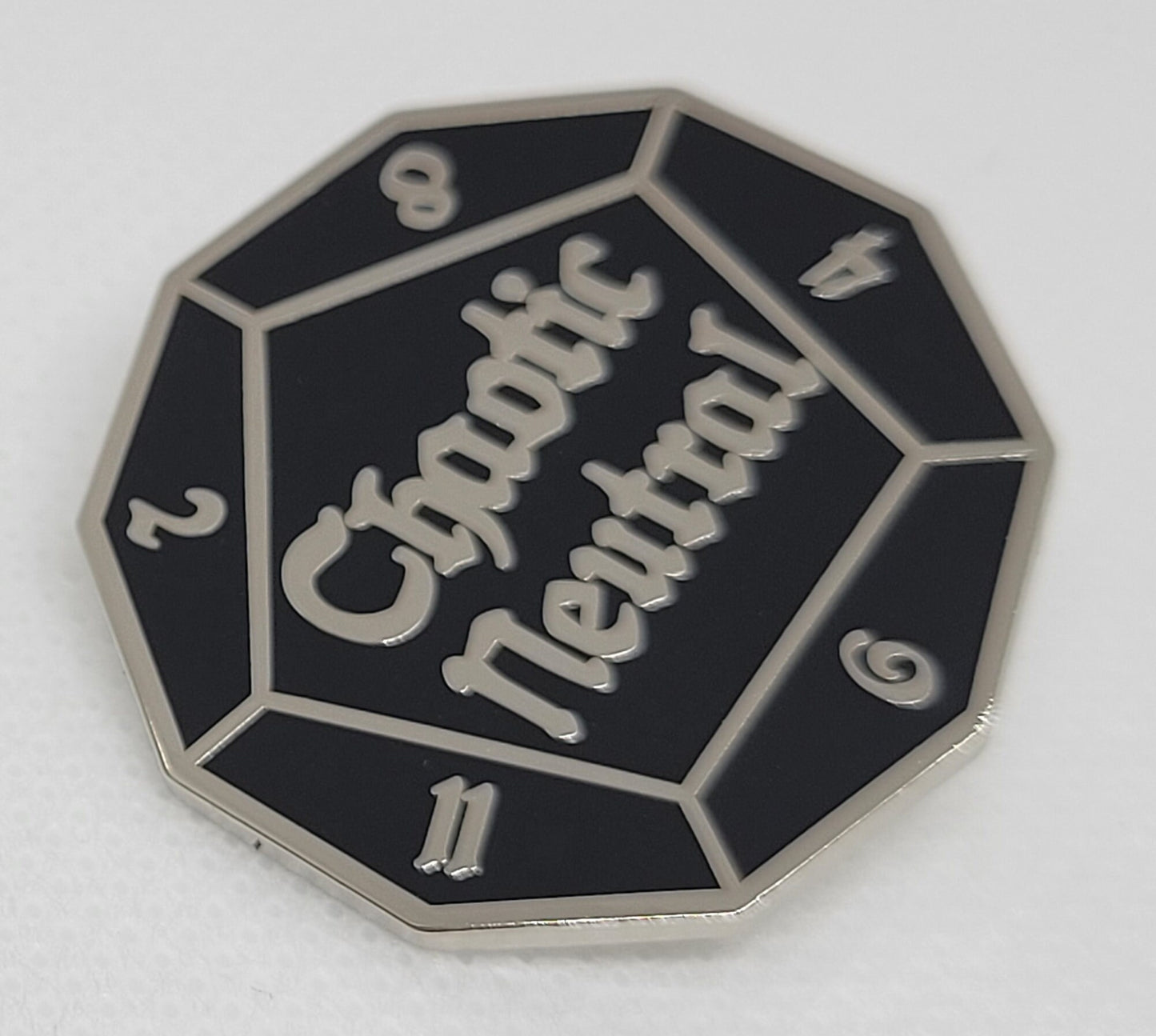 Chaotic Neutral DnD Alignment d12 Dice Enamel Pin Silver or Gold Finish | Geeky Gift for Gamers & Fans