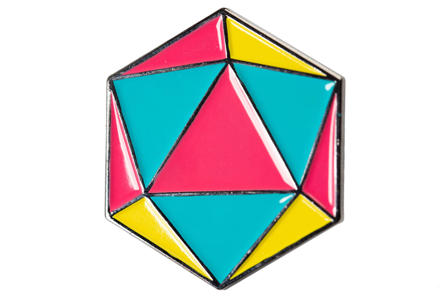 Pansexual Pride d20 Gaming Dice Enamel Pin in LGBTQ Pan Pride Flag Colors