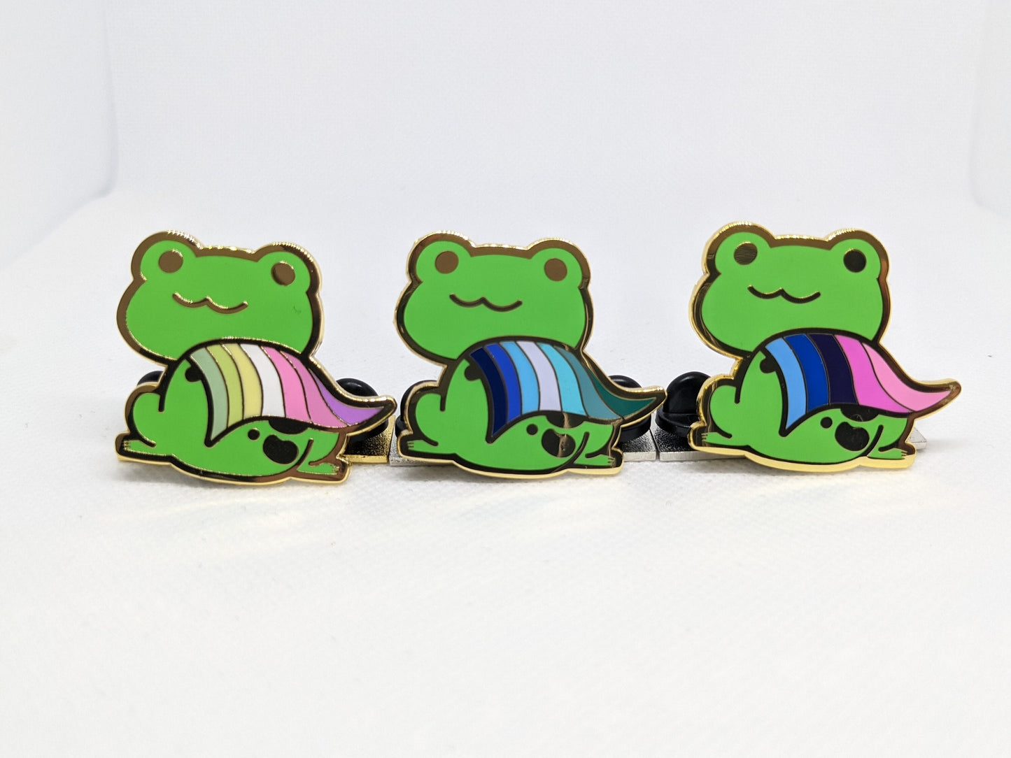 Omnisexual Pride Frog Chibi Hard Enamel Pin | Gay Frog Pin in LGBTQ Pride Flag Colors