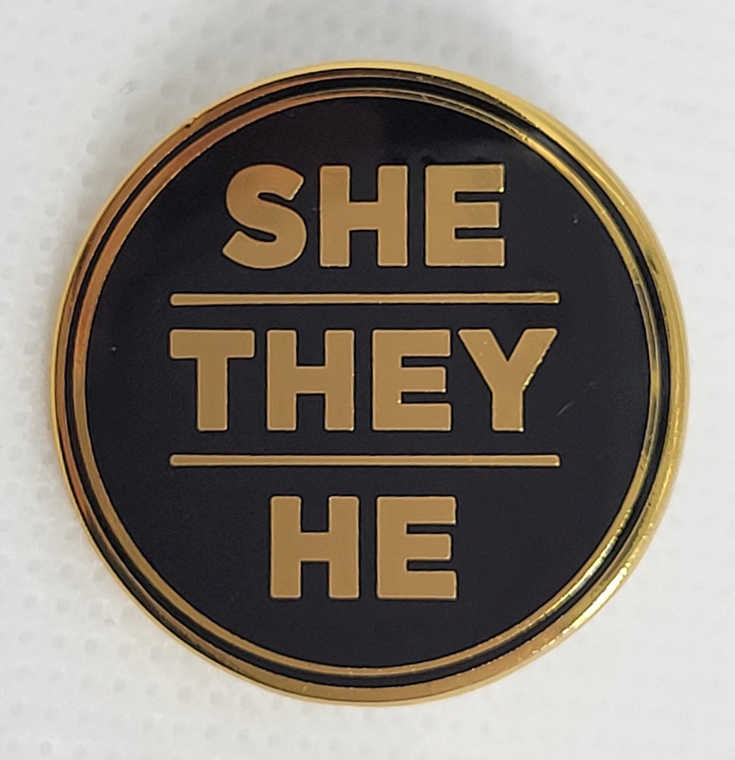 She They He Pronoun Pin Silver or Gold 1-inch Round Hard Enamel | Nonbinary Genderfluid Genderqueer Pronoun Badge