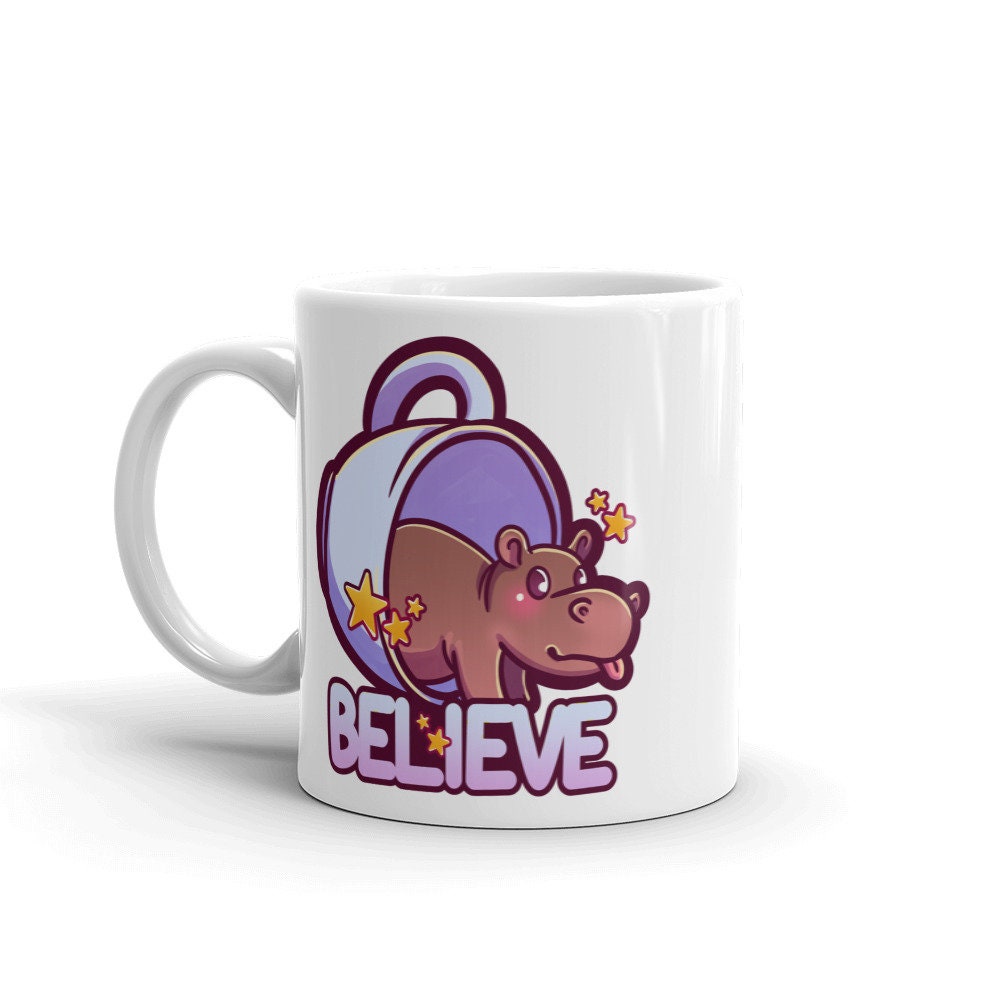 North American House Hippo Canadian Folklore Cryptid Tiny Hippopotamus Cute Character White Ceramic Mug - 11 oz or 15 oz