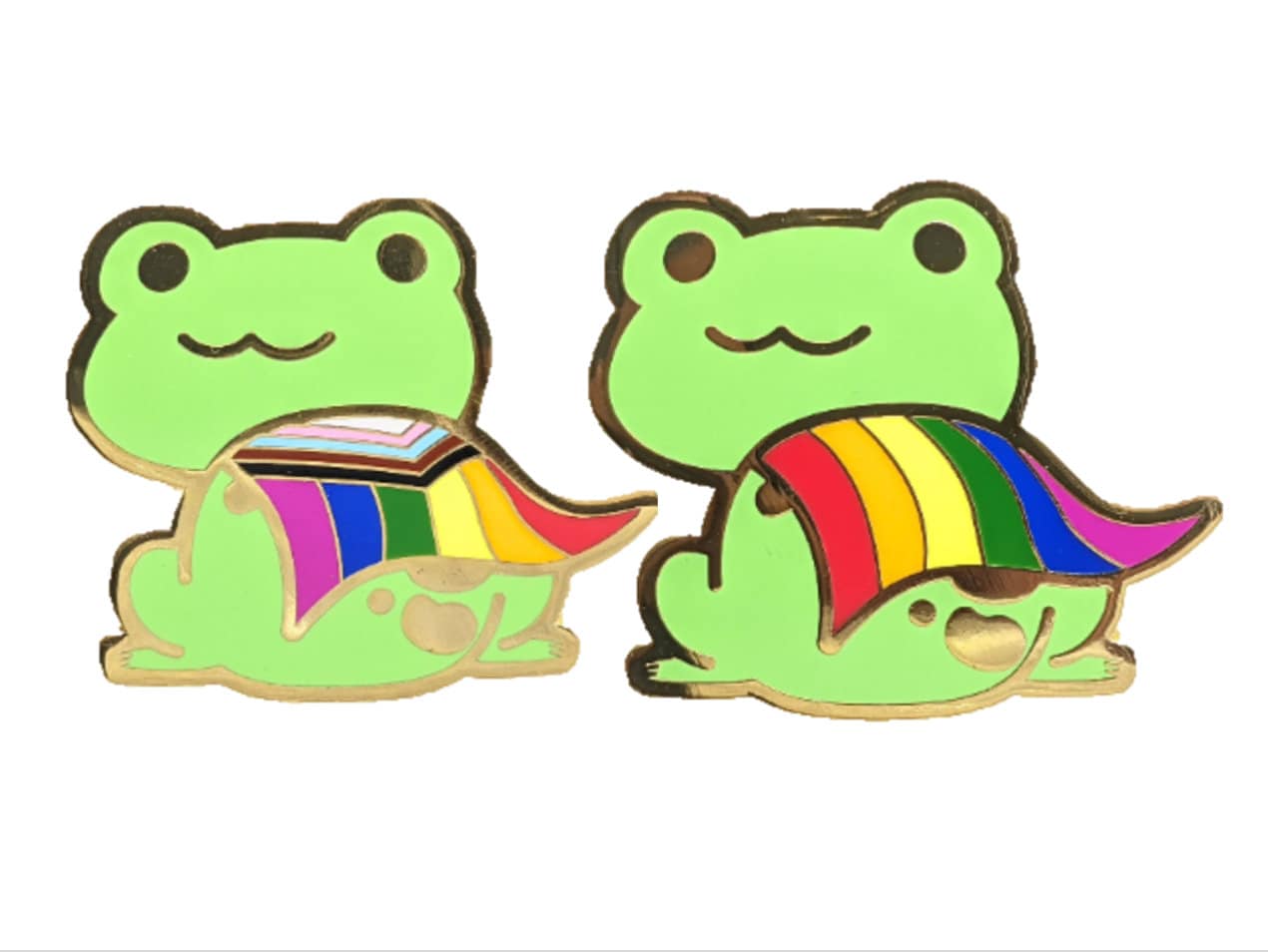 Pride Frog Chibi Hard Enamel Pin | Choose Gay Rainbow Pride Flag or Progress Pride Flag for Trans BIPOC Solidarity