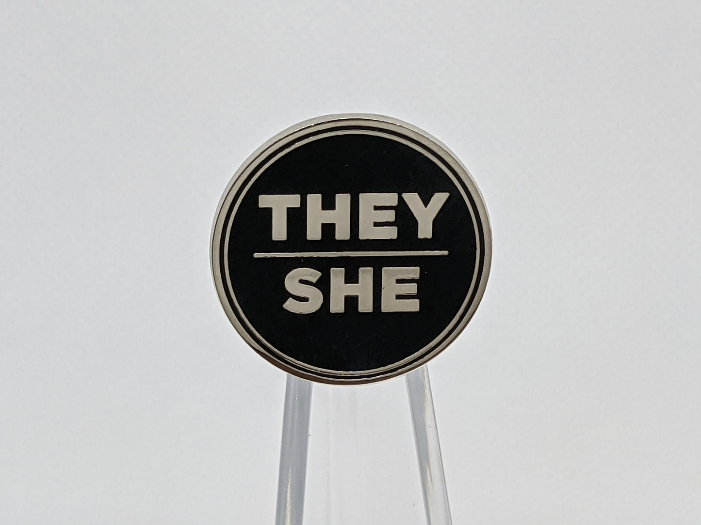 Modern Minimalist Pronoun Pin | They She Pin | Choose White & Gold or White/Black | They/She Pronoun Button | Nonbinary Pronoun Pin