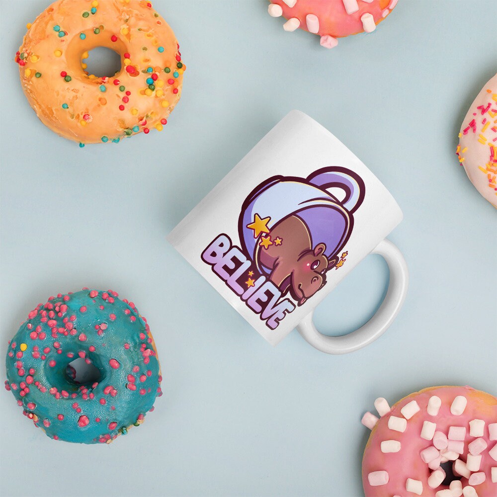 North American House Hippo Canadian Folklore Cryptid Tiny Hippopotamus Cute Character White Ceramic Mug - 11 oz or 15 oz