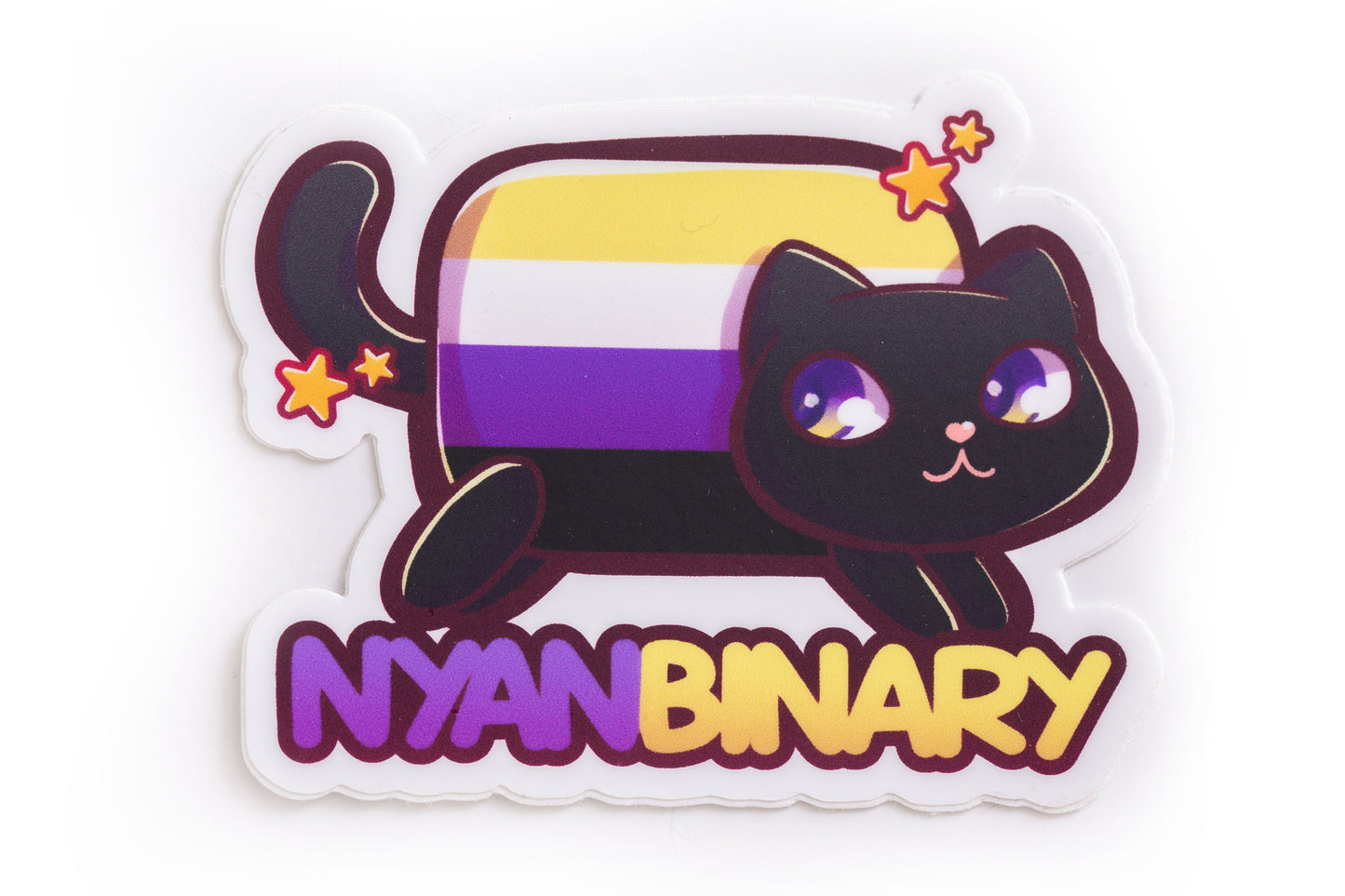 Nyanbinary Nyan Cat Nonbinary Pride Pun Decal 2" | Waterproof Die-Cut Vinyl Sticker for Car, Laptop, Water Bottle, Etc.