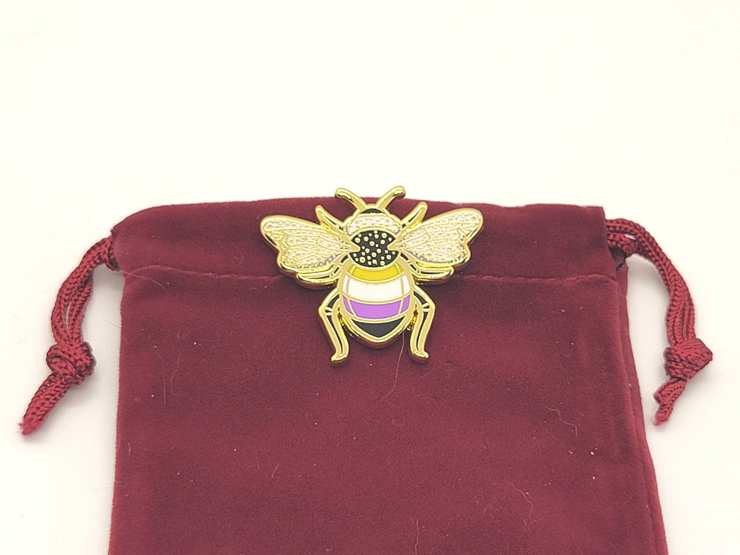 Subtle Queer Pin | *FREE SHIPPING* Nonbinary Pride Bee Enamel Pin in Enby LGBT+ Flag Colors | Pride Jewelry