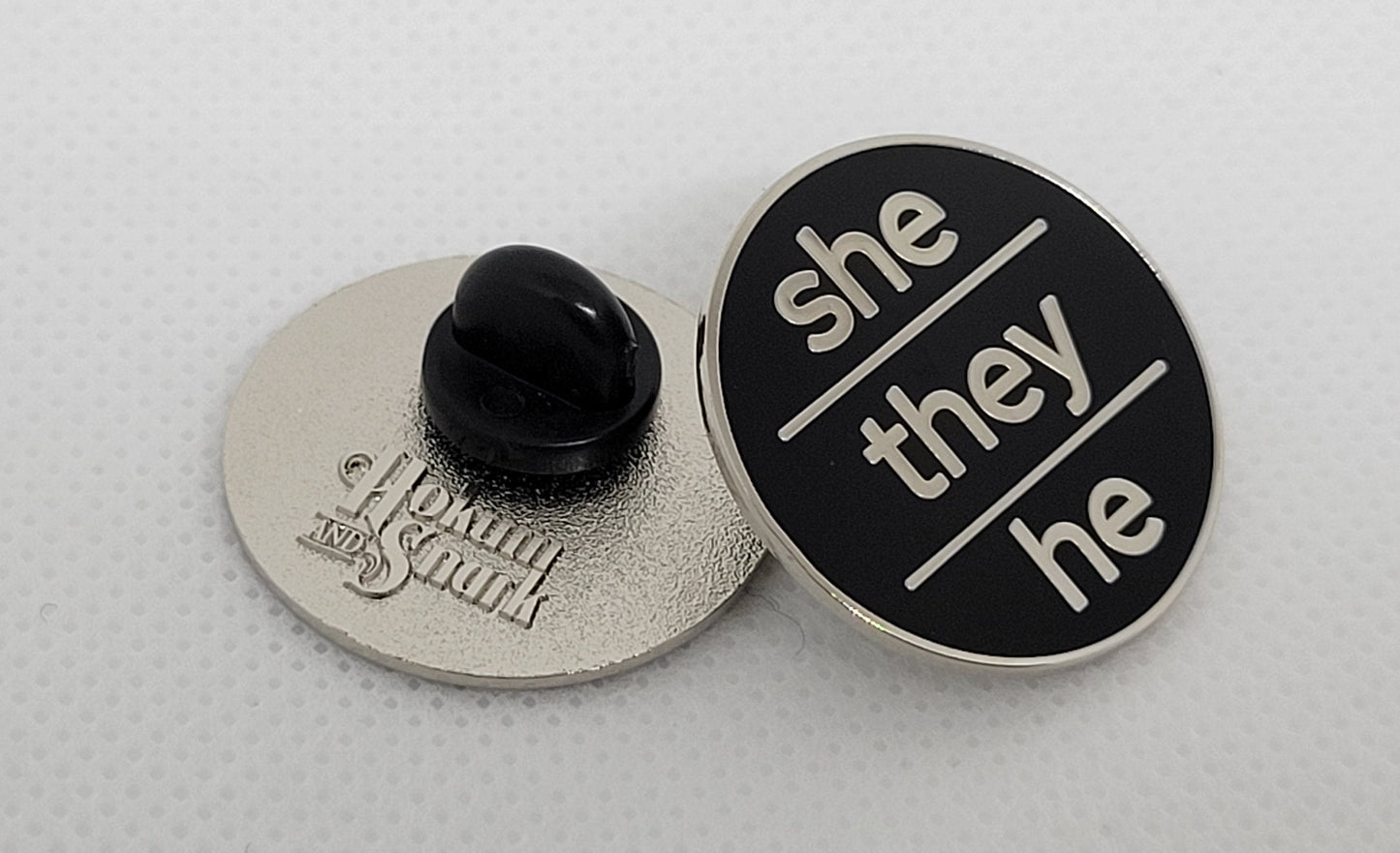 Modern Minimalist Pronoun Pin | She They He Pin | Choose White/Gold, White/Black or Black/Silver | She/They/He Pronoun Button | Nonbinary