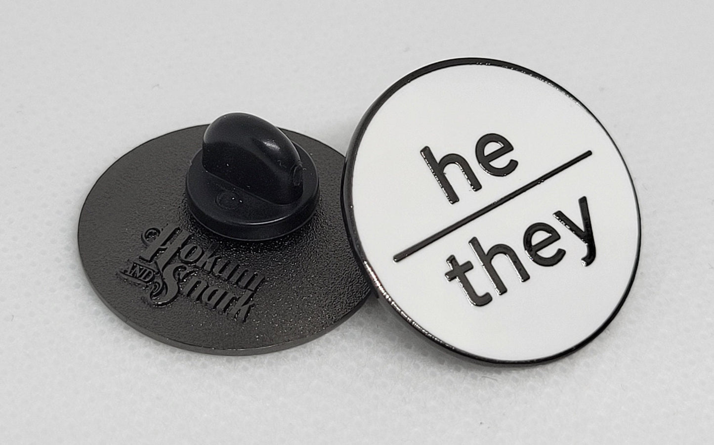 Nonbinary Pronoun Pin | He They Pin | Choose White & Gold or White/Black | He/They Pronoun Button | Modern Minimalist Pronoun Pin