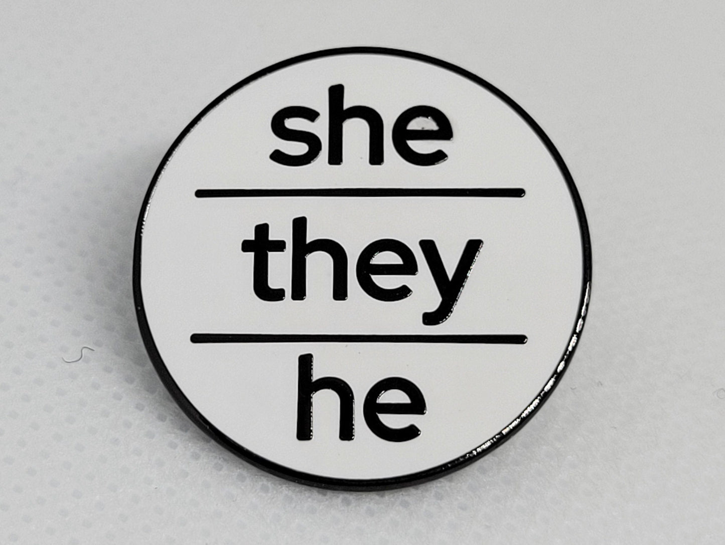 Modern Minimalist Pronoun Pin | She They He Pin | Choose White/Gold, White/Black or Black/Silver | She/They/He Pronoun Button | Nonbinary
