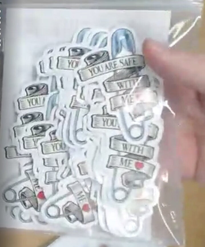 You are Safe with Me Safety Pin Vinyl Sticker | Die Cut Water Bottle | Clear Decal Window Laptop Phone Case | Ally Safe Space Sticker