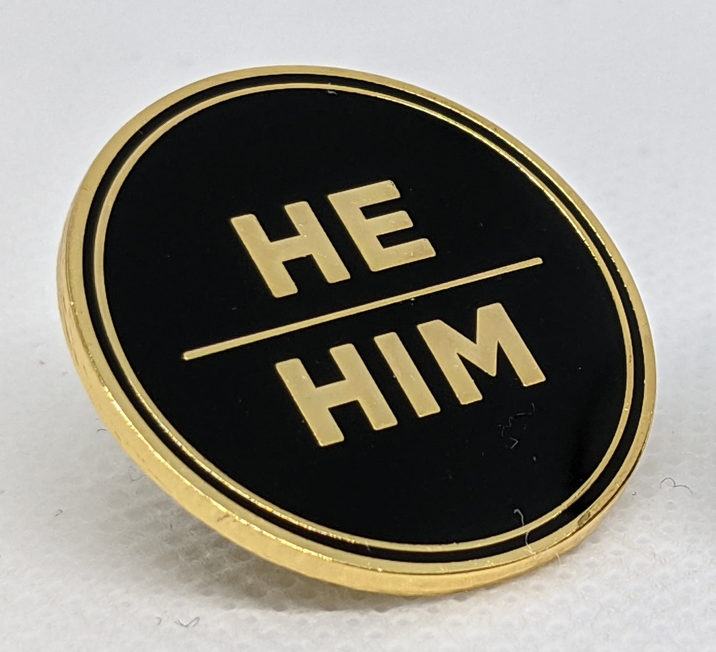 He Him Pronoun Pin Silver or Gold 1-inch Round Hard Enamel | Masc Male Pronoun Badge | Classic Easy-to-Read