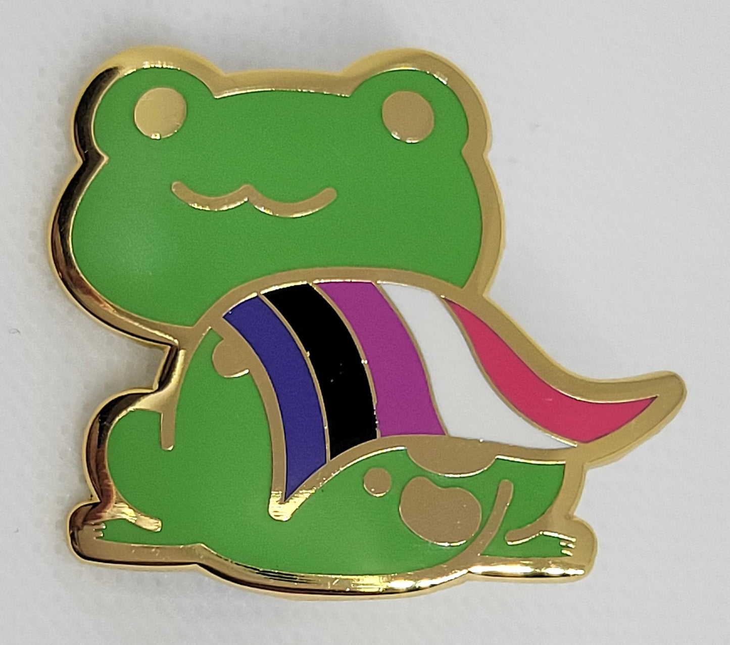 Genderfluid Pride Frog Pin | Chibi Queer Frog in Gender Fluid Pride Flag Cape | Genderfluid Enamel Pin | LBBTQ Frog | Pride Jewelry