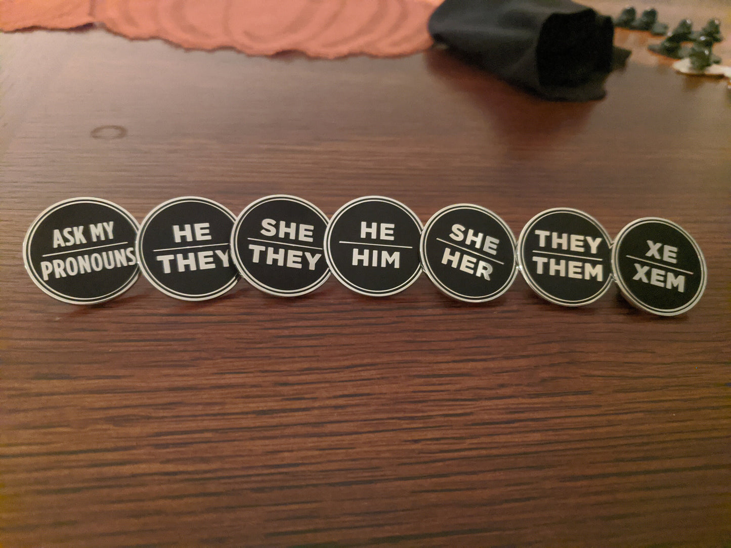 She They Pronoun Pin Silver or Gold 1-inch Round Hard Enamel | Femme Nonbinary Multi-gender Gender Fluid Genderqueer