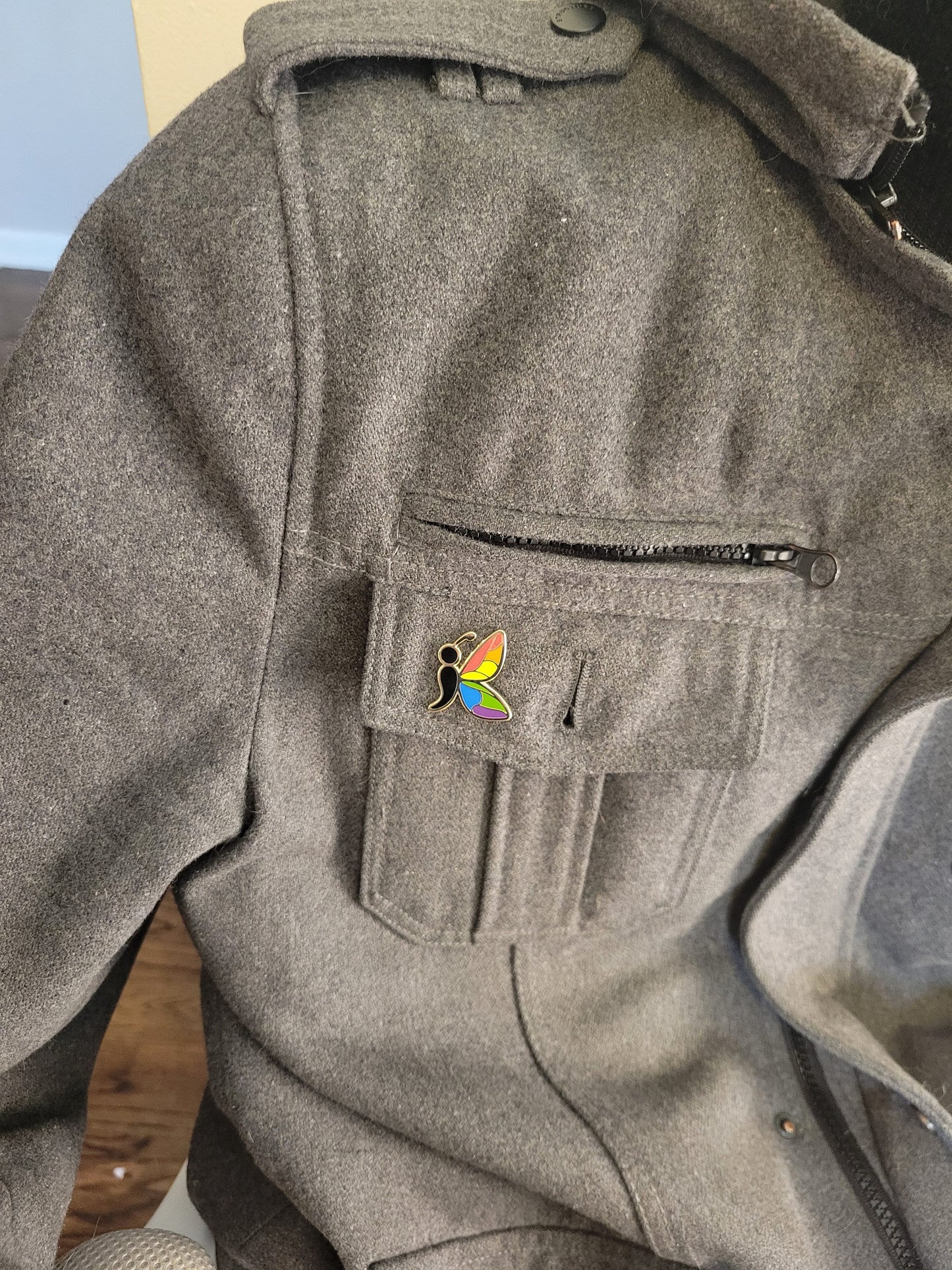 Semicolon Butterfly Pin with Rainbow Pride Colors | Suicide Prevention Mental Health Awareness Enamel Lapel Pin