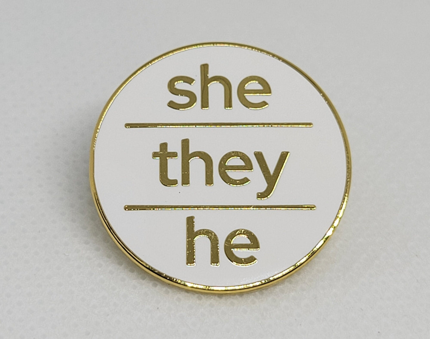 Modern Minimalist Pronoun Pin | She They He Pin | Choose White/Gold, White/Black or Black/Silver | She/They/He Pronoun Button | Nonbinary