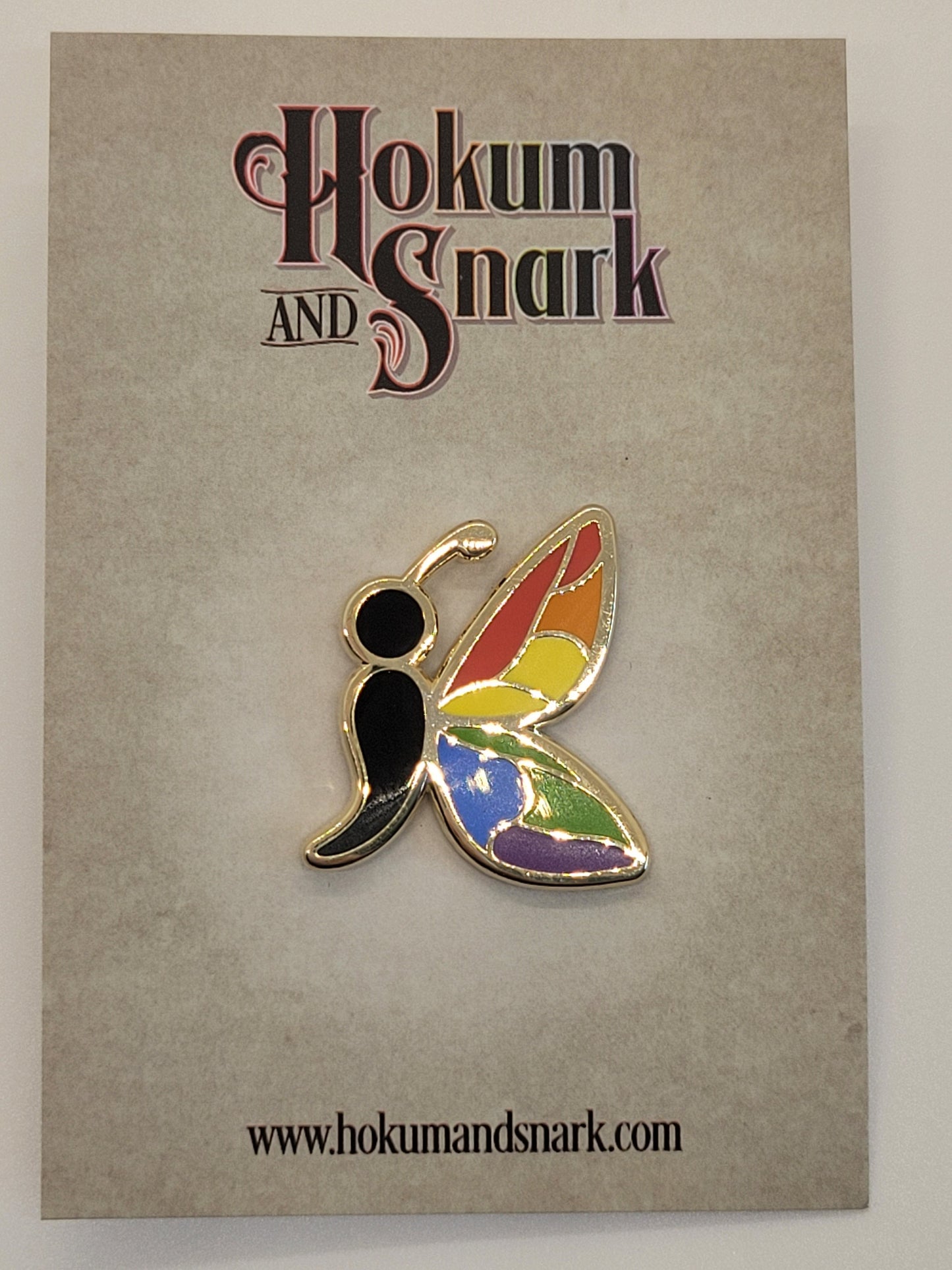 Semicolon Butterfly Pin with Rainbow Pride Colors | Suicide Prevention Mental Health Awareness Enamel Lapel Pin