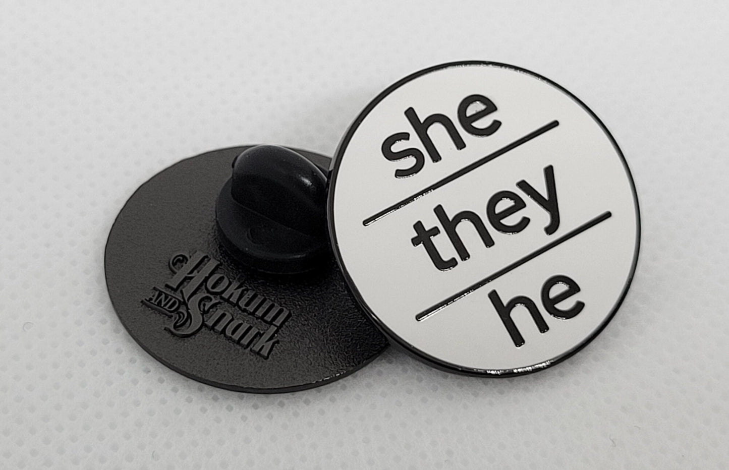 Modern Minimalist Pronoun Pin | She They He Pin | Choose White/Gold, White/Black or Black/Silver | She/They/He Pronoun Button | Nonbinary