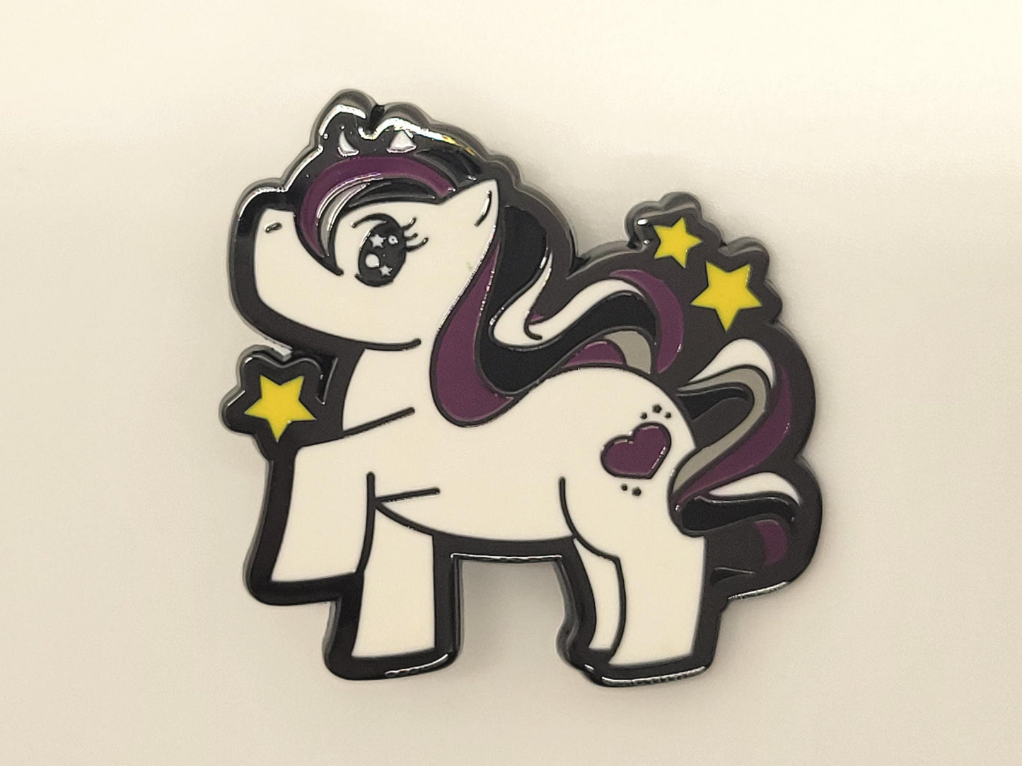 Chibi Unicorn Asexual Pride Pin | Gay Little Pony Enamel Pin with Subtle Ace Pride Colors | LGBTQ+ Pins | Lowkey Pride Jewelry Accessory