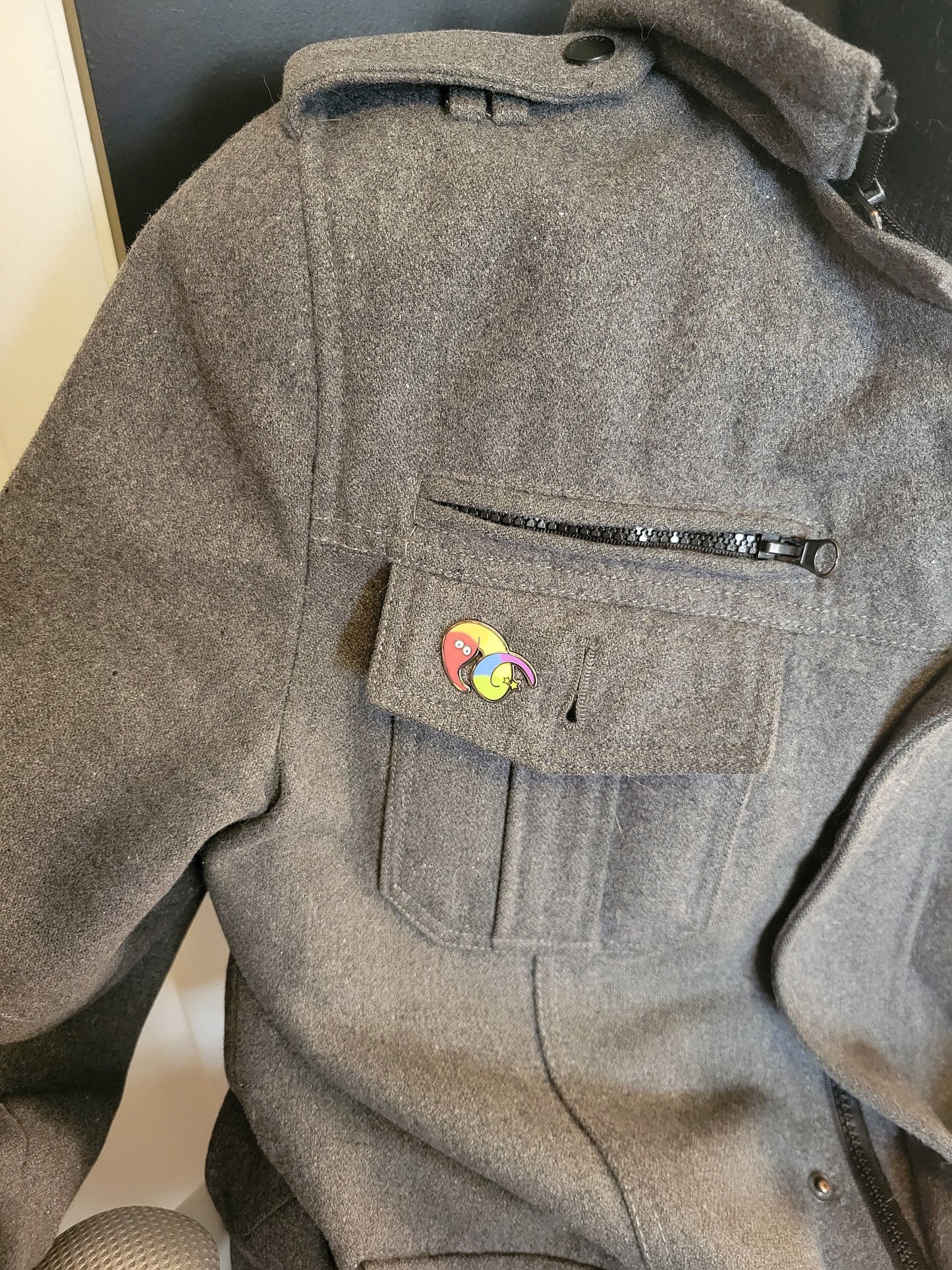 Rainbow Worm on a String Enamel Pin | Iconic Fuzzy Magic Worm Wiggle Worm with Gradient Rainbow Colors